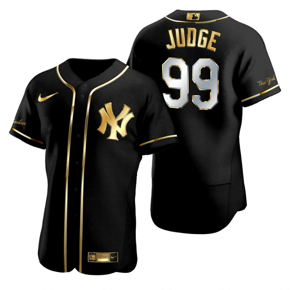 Men's Black/Gold New York Yankees #99 Aaron Judge Flex Base Stitched Baseball Jersey